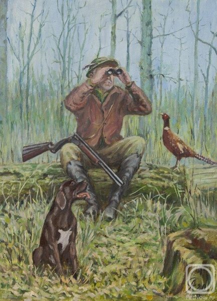 Картина охотник с собакой