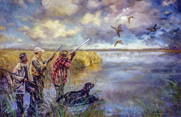 Охота на уток живопись