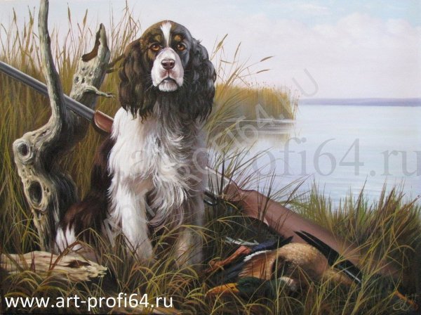 Охотник с собакой живопись