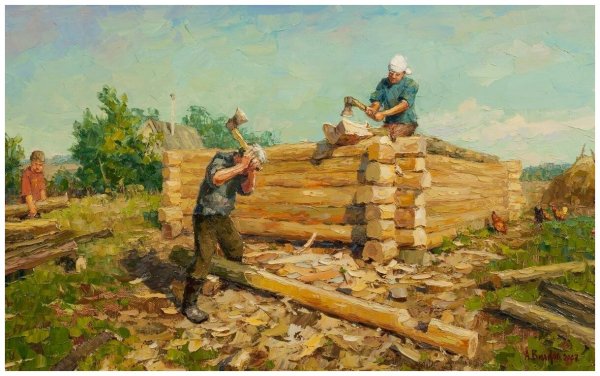 Крестьяне строят дом