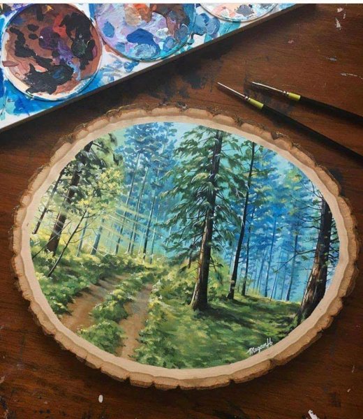 Пейзаж на срезе дерева