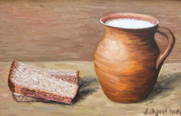 Кувшин с молоком живопись
