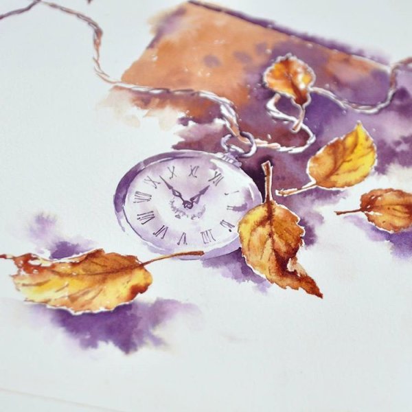 Часы акварель