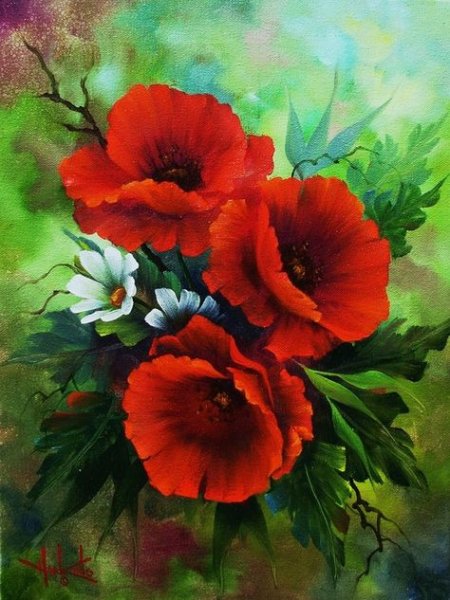 Цветы акриловыми красками