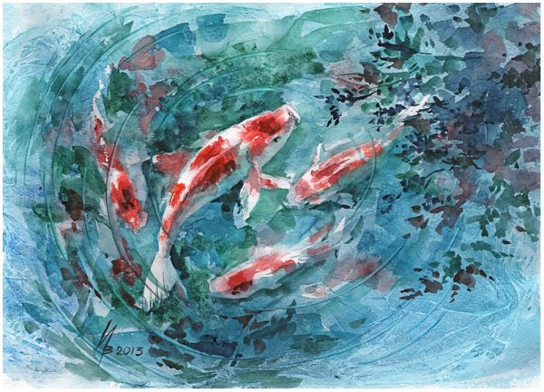 Акварель рыбки в воде