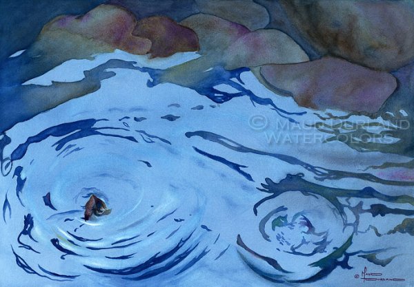 Круги на воде акварель