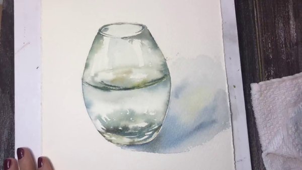 Стеклянный стакан акварелью