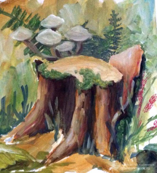 Пенек акварель