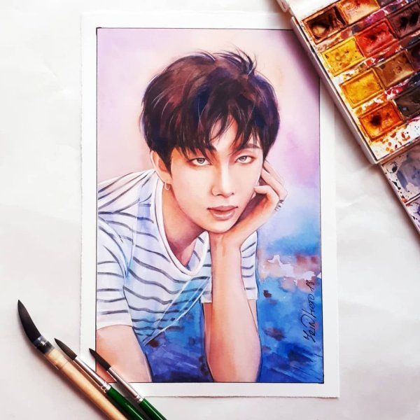 Джин БТС акварелью