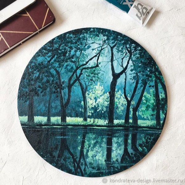 Живопись акрил море на круглом холсте