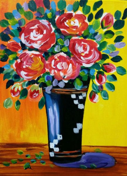 Тюльпаны в вазе акварелью