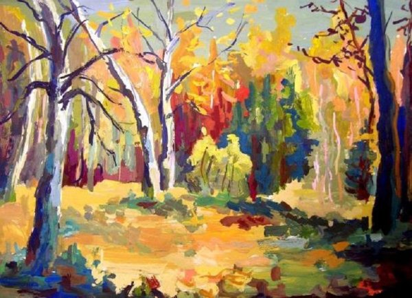 Рисунок леса красками