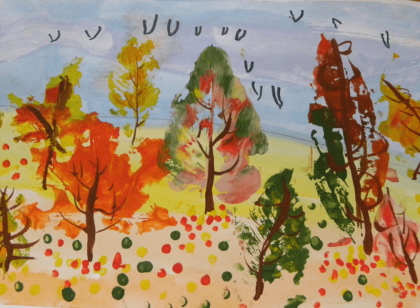 Детский рисунок на тему осень