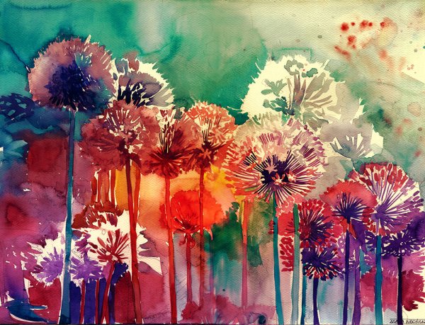 Яркие цветы акварель