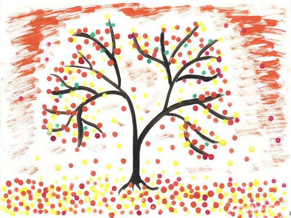 Рисование ватными палочками осень