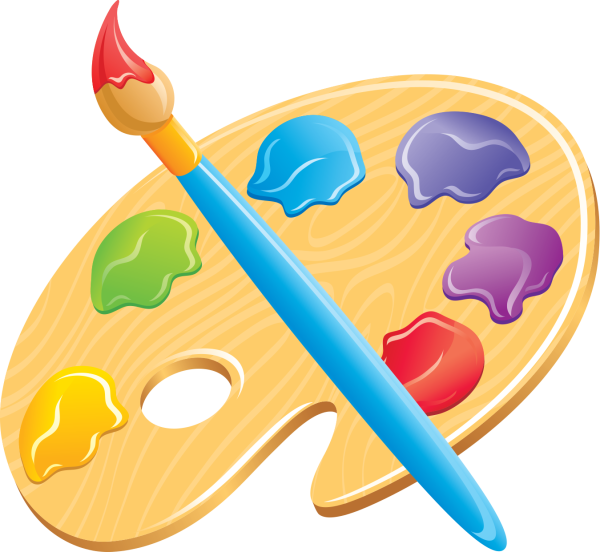 Палитра с красками и кистями