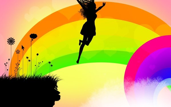 Девушка на фоне радуги