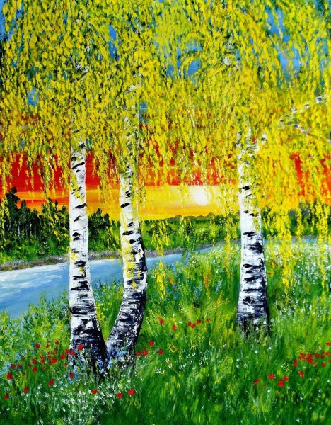 Берёза рисунок красками