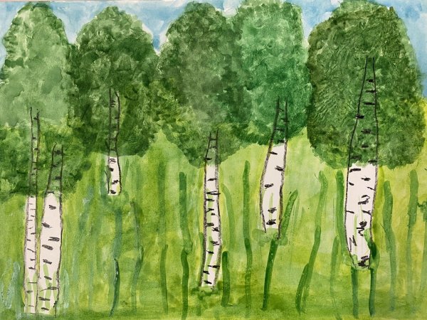 Береза красками