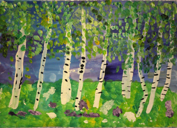 Береза гуашью