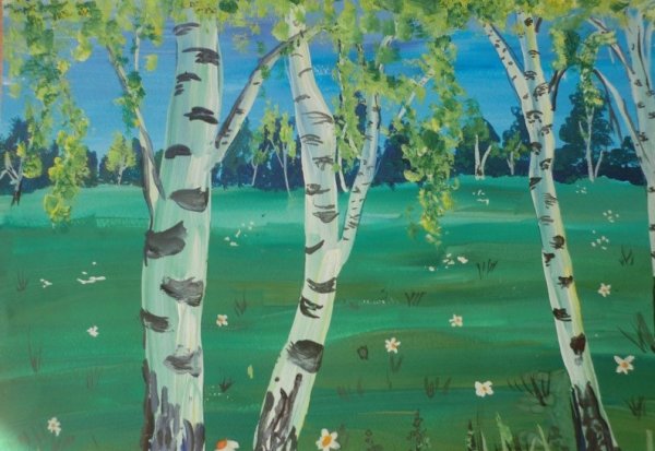 Береза красками