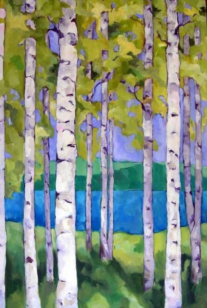 Рисование берёзы красками