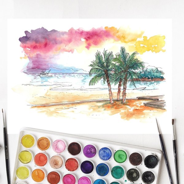 Рисование акварельными красками