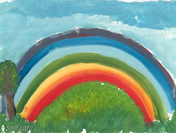 Нарисовать радугу красками