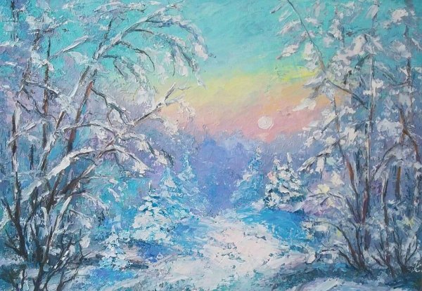 Рисование акрилом зимних пейзажей