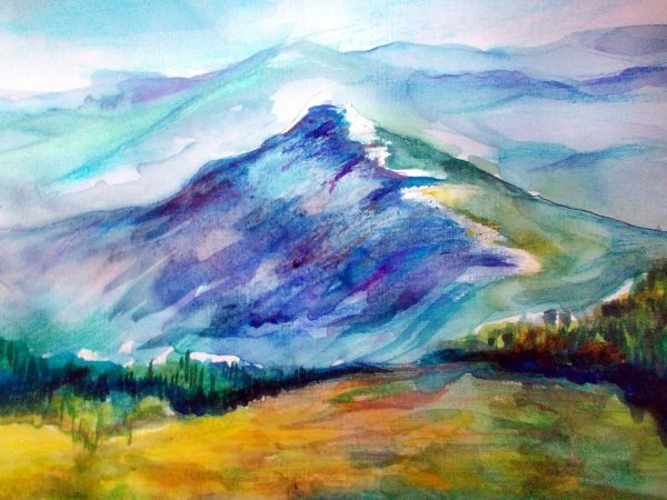 Горный пейзаж акварелью