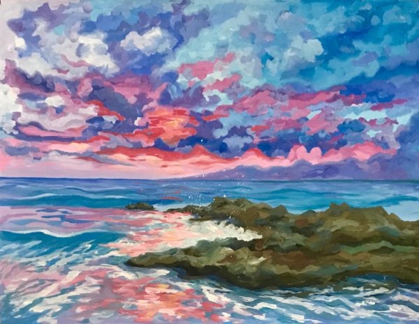 Морской пейзаж гуашью