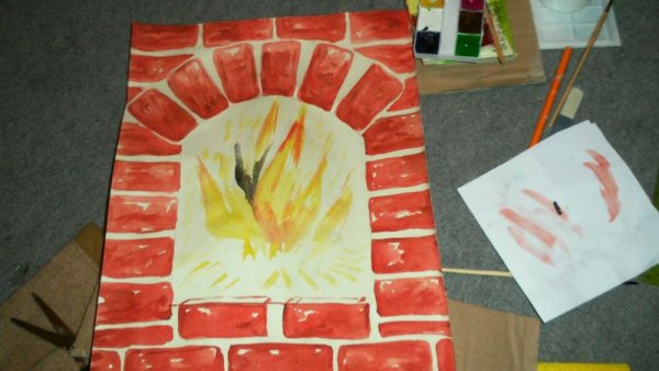 Рисуем камин с огнем