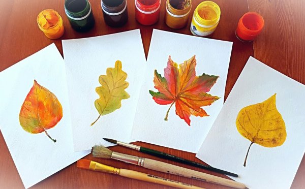 Осенние листья гуашью