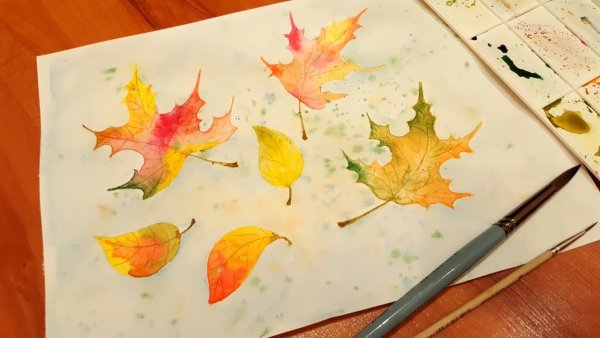 Осенние листья акварелью для начинающих