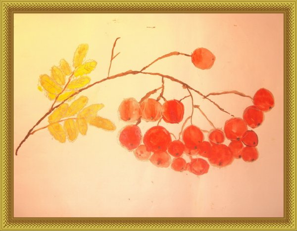 Рисование ватными палочками «кисть Рябинки, гроздь Калинки