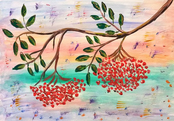 Рисование гроздь рябины