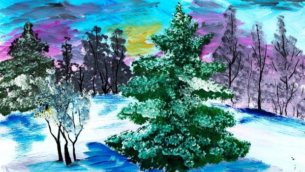 Правополушарное рисование зимний лес