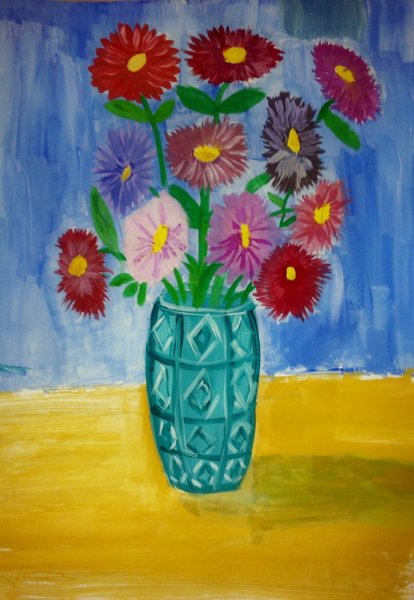 Ваза с цветами красками для детей