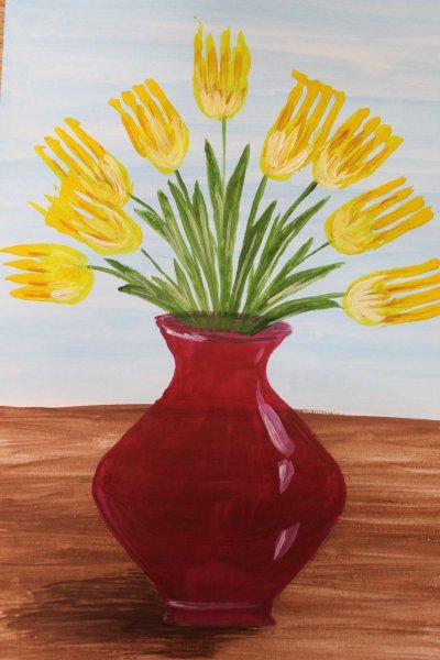 Ваза с цветами красками для детей