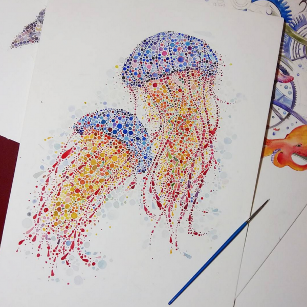 Пуантилизм ватными палочками