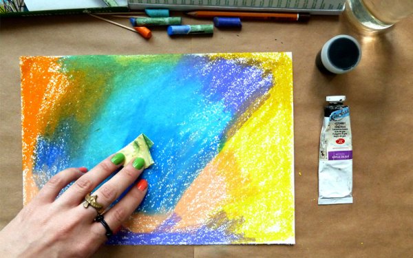 Граттаж масляной пастелью техника