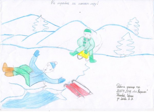 Безопасность на льду детские рисунки