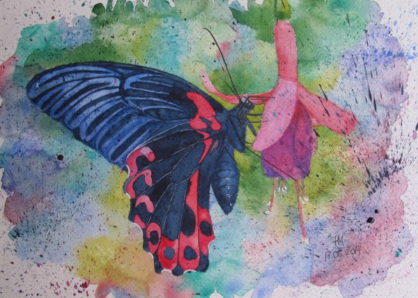 Бабочка акварельными карандашами