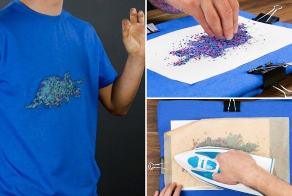 Восковые мелки на футболке