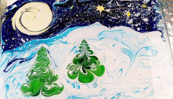 Рисование у нетрадиционной технике новый год