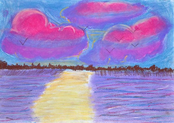 Закат рисунок мелками