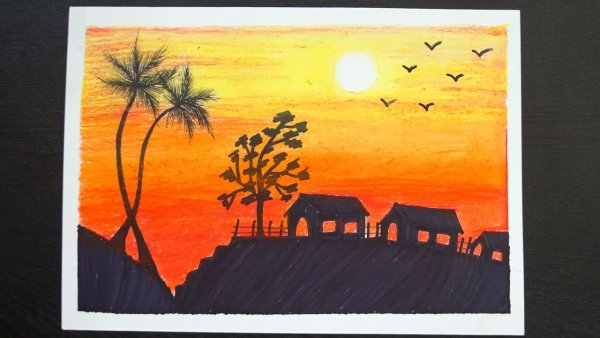 Рисунки масляной пастелью закат