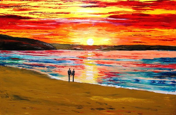 Закат на море акрилом