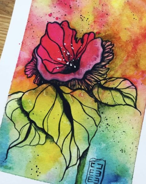Цветы акварель и фломастеры
