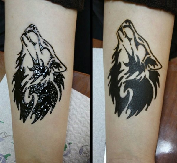 Тату хной волк